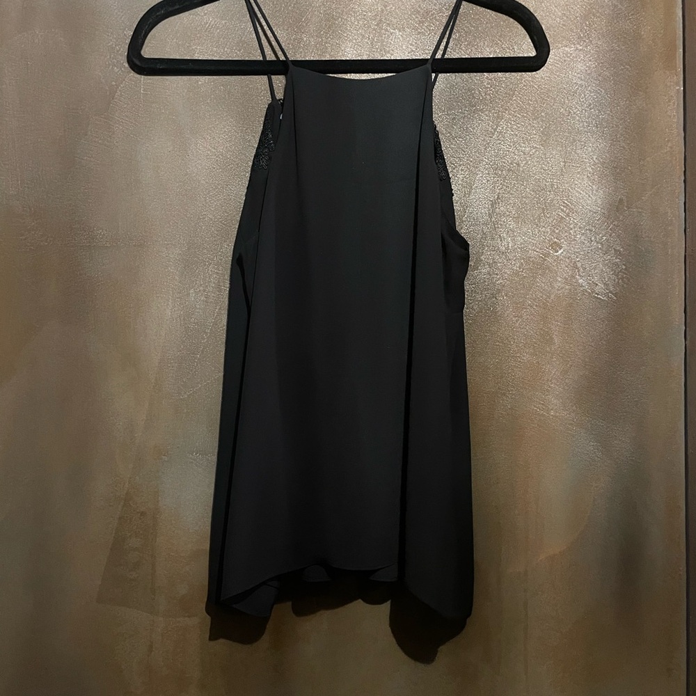Black Lace Trim Women's lined Top - Picture 4 of 5